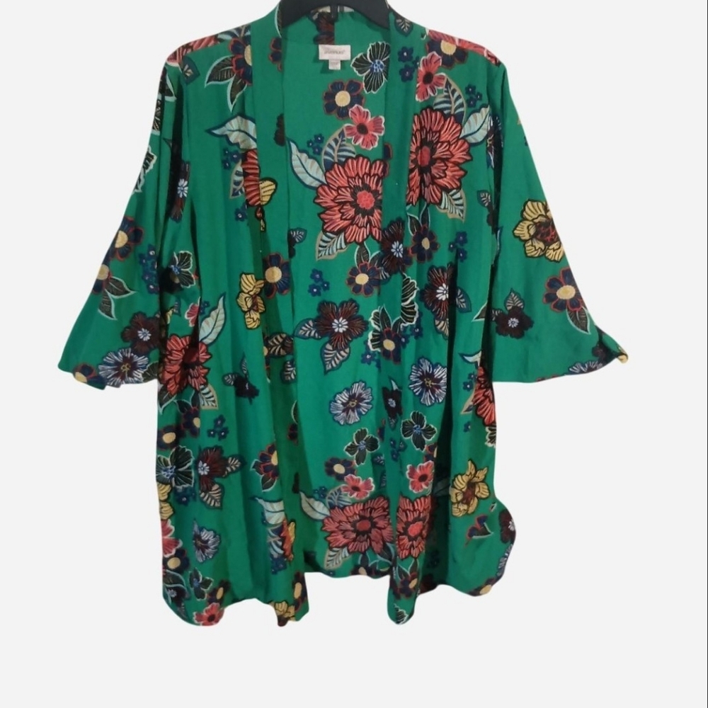 Avenue Green Floral Open Cardigan with Multicolor Blooms